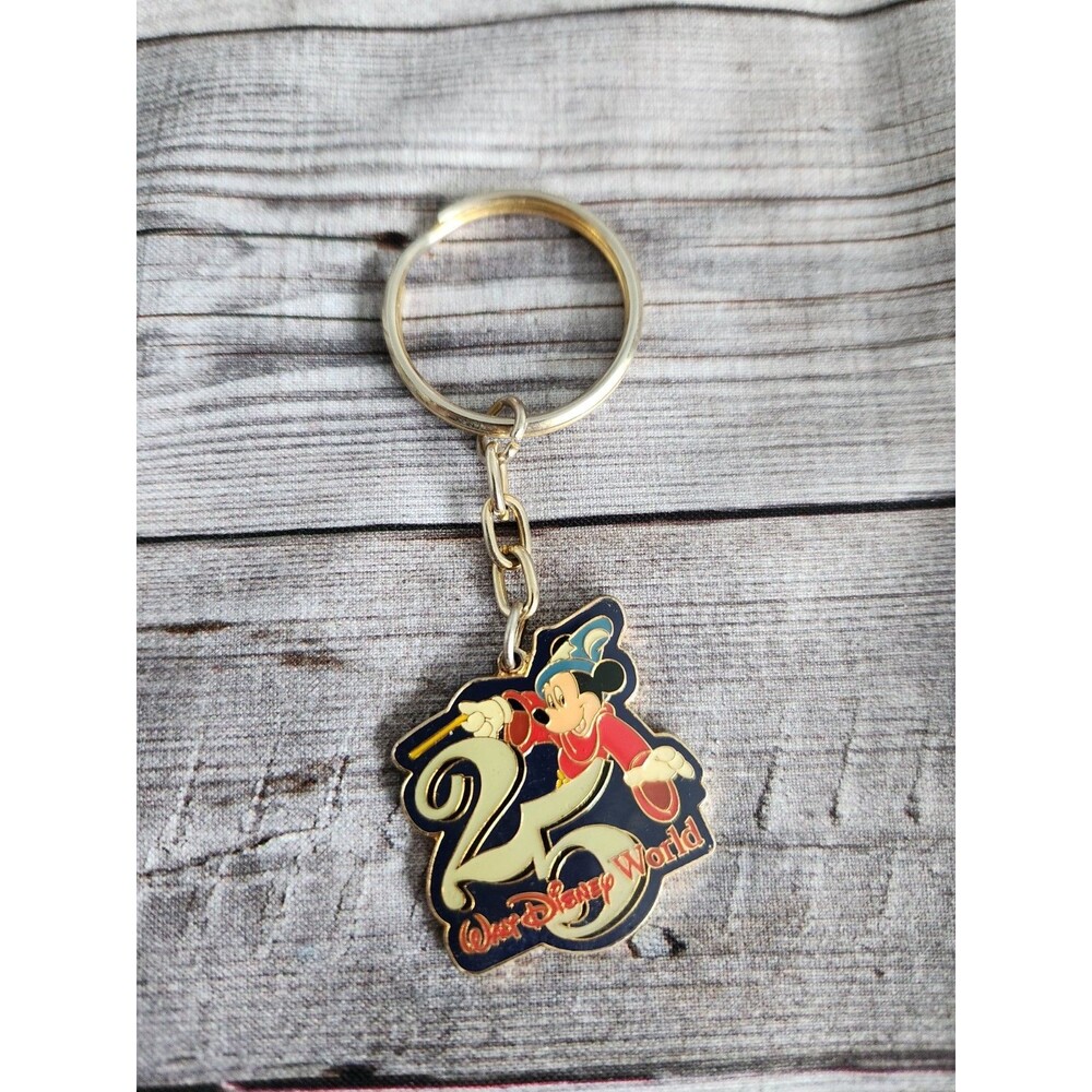 Vintage Mickey Mouse Sorcerer  Walt Disney World 25th Anniversary Keychain RARE